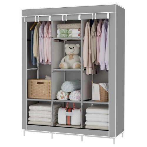 Behome Portable Closet Wardrobe, Wardrobe Closet Organizer with Non-Woven Fabric Cover, 8 Compartments, Large Clothes Storage Organizer, 51.2 x 17.7 x 67 Inches, Grey