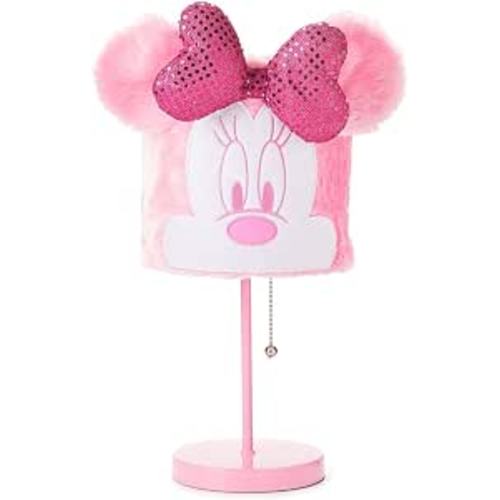 Idea Nuova Disney Minnie Mouse Table Lamp,Plush Pink Base with Decorative Shade, Kids Bedroom or Nursery Lighting, Cute Character Lamp for Girls