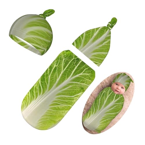 DTYYFBSN Personality 3D Cabbage Newborn Swaddling Blanket Beanie Hat Funny Blanket Sleeping Bag New Born Sleep Sacks for Boys Girls