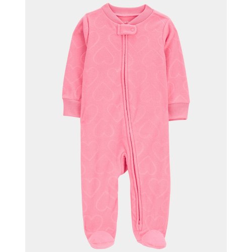 Baby Girl Heart Print Loose Fit Long-Sleeve 2-Way Zip Sleep & Play Pajamas - Pink - Carter's | Carter's