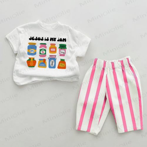 JESUS IS MY JAM Baby Pink Vertical Striped 2-piece Set