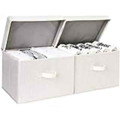 Amazon.com - StorageWorks Fabric Storage Bin, 55L Large Storage Boxes with Double-Open Lid and Divider Board, Decorative Closet Storage Organizers with Handles, Gray and White Stripes, 2-Pack