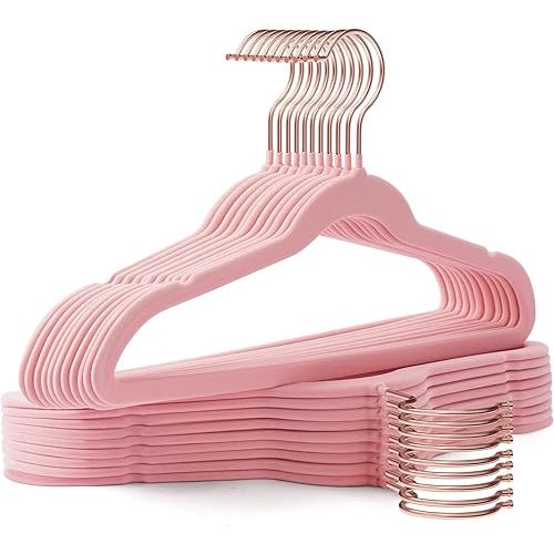 Toddler Hangers,50 Pack 11 Inch,Velvet Baby Hangers Slim & Space-Saving,Baby Clothes Hangers with 360 Swivel Hook,Heavy Duty Felt Hanger for Childrens Coats, Pants,and Dress (Pink
