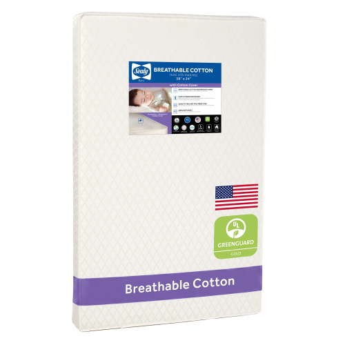 Sealy Breathable Cotton 38x24 Inch Mini Crib Mattress and Toddler Mini Pad, Waterproof, GREENGUARD Certified