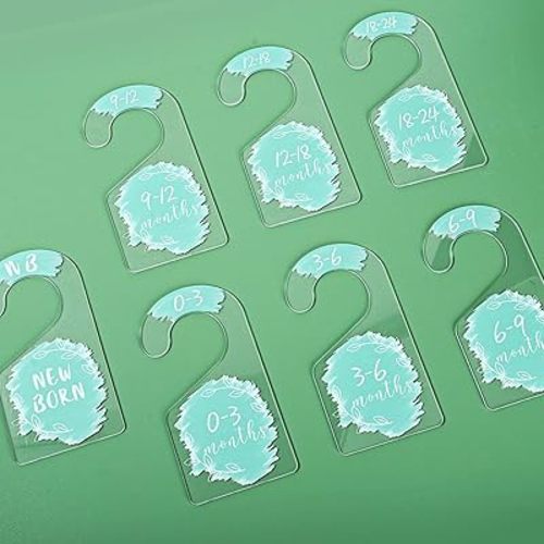 Whaline 7Pcs Blue Baby Closet Size Dividers Clear Acrylic Hanger Clothes Organizers Newborn to 24 Month Infant Wardrobe Separators for Home Nursery Baby Clothes, 3.5 x 7 Inch