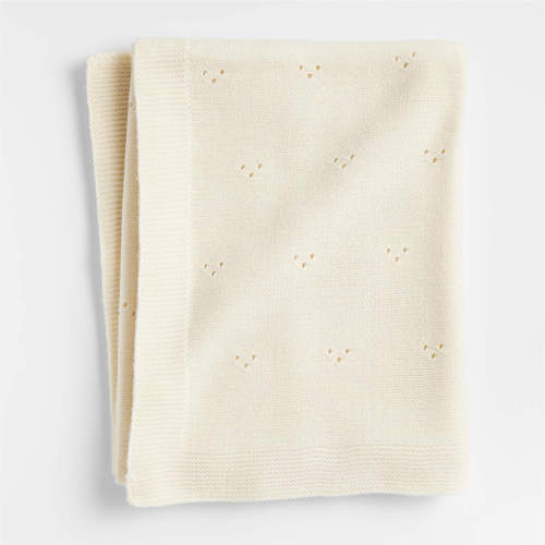 Pointelle Knit Pampas Ivory Organic Cotton Baby Stroller Blanket