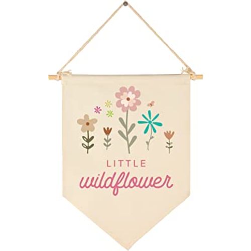 Little Wildflower-Canvas Hanging Pennant Flag Banner Wall Sign Decor Gift for Nursery Bedroom Playroom Front Door Baby Kids Girl Boy Teen-Christmas Present