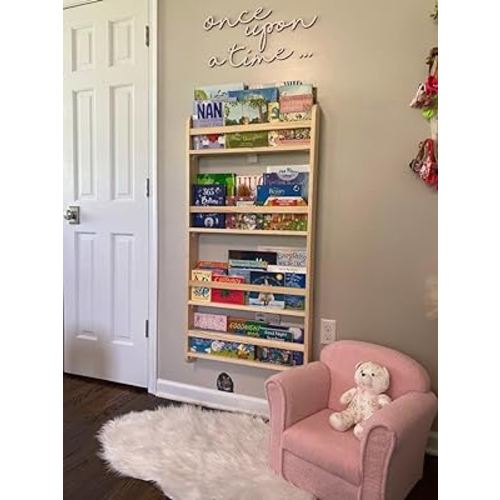 Handmade Solidwood Wall Mounted Montessori Kids Bookshelf, 4 Tier Book Display for Children Bedroom, Nursery Furniture Bookcase, Solid Wood Pine Tree Book Organiser for Living Room (Natural)