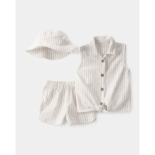 Baby Girl 3-Piece Striped Sleeveless Top & Short Set - Tan/Ivory | Carter's