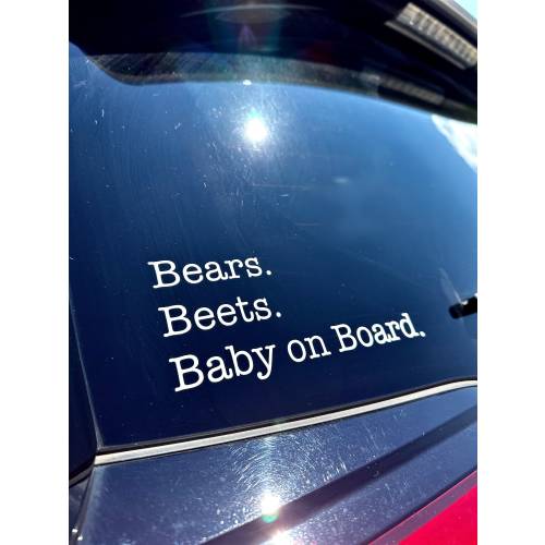 Bears Beets Baby On Board Car Decal: The Office Vinyl Sticker