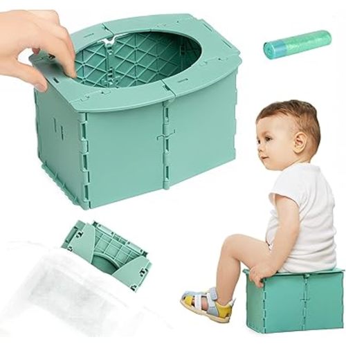 Portable Potty Seat for Toddler Foldable Travel Potty Training Toilet Seat with Cleaning Bags Reusable for Outdoor Camping, Travel, Kids Toddler Travel Potty Seat (Green)