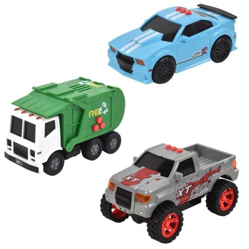Maxx Action City Truck - Lights & Sounds Mini Vehicle 3pk - Recycle Truck, Sports Car and Pick Up Tuck