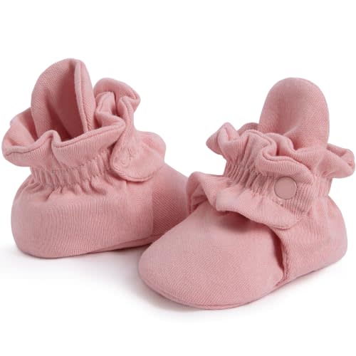 Pro Goleem Baby Booties 100% Cotton, Stay-On Adjustable Non-Slip Sock Shoes | Soft warm infant slippers for newborn boys and girls make cute cozy winter boots and baby shower gifts or registry essentials