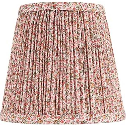 4" Top x 6" Bottom x 5 1/2" High x Print Cottage Core Lamp Shade Replacement Small Mini Pink Red Empire Round Floral Modern Fabric Leaf Shirred Pleated Pattern Clip On Candelabra - Springcrest