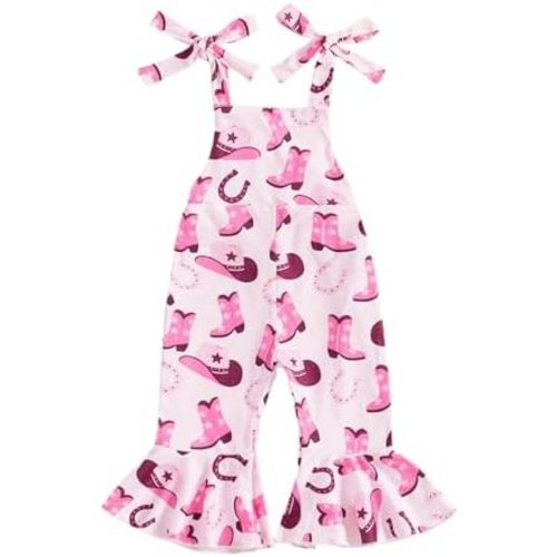 Lefyira Toddler Cowgirl Outfit Baby Girl Bell Bottom Romper Summer Sleeveless Jumpsuit Flare Overalls Western Baby Clothes