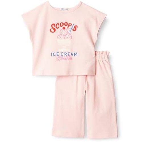Amazon Essentials x Sofia Grainge Toddlers and Baby Girls' Cotton Pique Short Sleeve T-Shirt & Pants Play Set