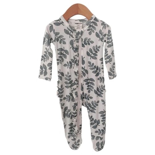 NEWBORN Ruffle Zipper Footie, Sage Fern