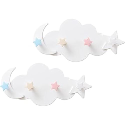 VOSAREA 2Pcs Lovely Wall Hook Cute Star Moon Design Key Hangers for Kitchen Storage Wall Decoration Easy to Install No Trace Adhesive for Home Office
