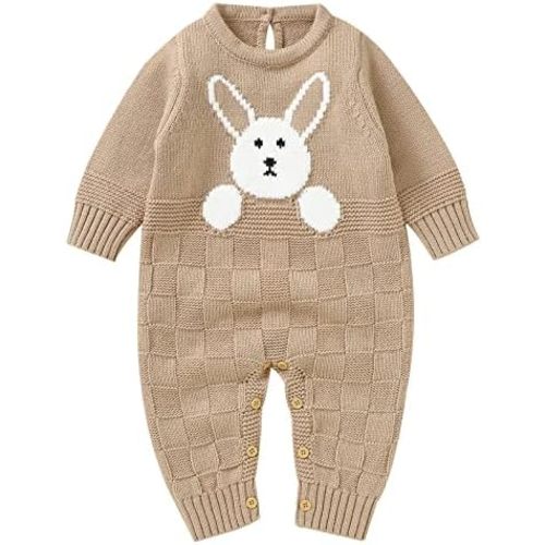 LAWKUL Baby Outfit Cotton Knit Newborn Infant Romper Knitted Longsleeve Sweater Clothes With Warm Hat Set Toddler Boy Girl