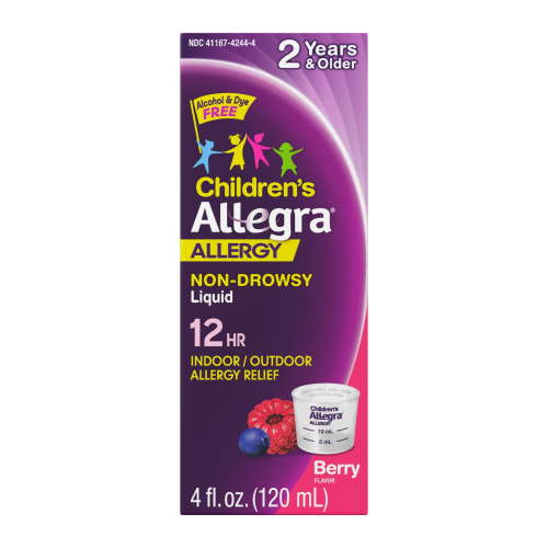 Allegra Children's 12-Hour Allergy Relief Liquid, Non-Drowsy Indoor and Outdoor Allergy Medicine, 30 mg Fexofenadine HCI Antihistamine For Kids, Berry Flavor, 4 oz.
