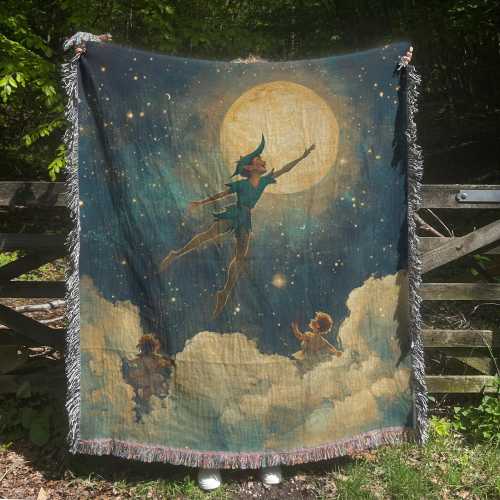 Peter Pan Woven Blanket - Cozy Fantasy Throw, Neverland Blanket, Magical Peter Pan Gift, Kids Room Decor, Fairy Tale Tapestry