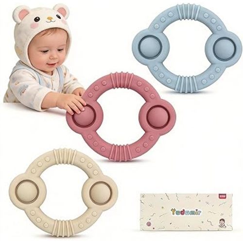 Easter Teething Toys for Newborns 0-3-6Months Food-Grade Silicone BPA-Free Anti-Choking One-Piece Design Soft & Non-Toxic First Teether for Tiny Hands Easy Grip, Gentle Gum Massage, Multi-Color 3-Pack