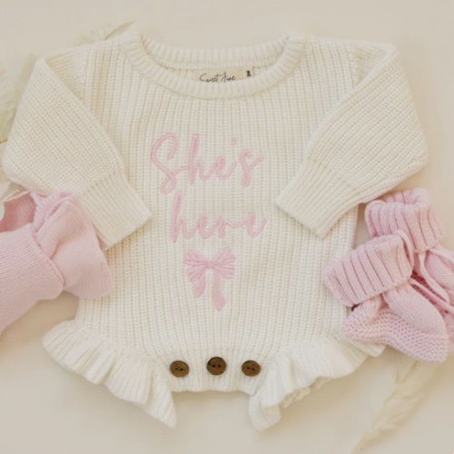 She's Here Ruffle Leg Romper - Warm White – Sweet June