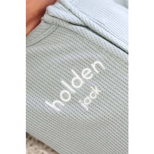 Embroidered Bamboo Waffle Zipper Footies in Mountain Haze | Caden Lane