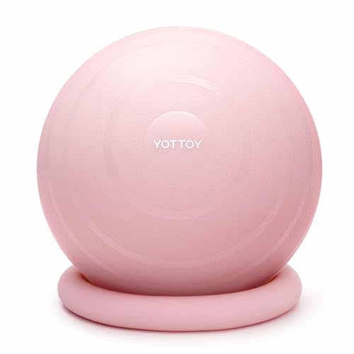 YOTTOY Exercise Ball Chair with Base,Yoga Ball Chair for Home Office Desk, Stability Ball & Fitness Ball Seat with Pump (Pink, 23-26ines(58-65cm))