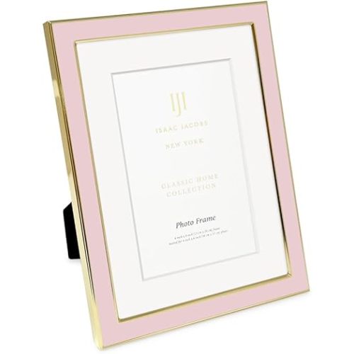 Isaac Jacobs 6x8 (Matted 4x6) Blush Enamel Picture Frame with Gold Metal Edge and Easel, Tabletop Display, Wall Décor, Photo Gallery, (6x8 (Matted 4x6), Blush with Gold)