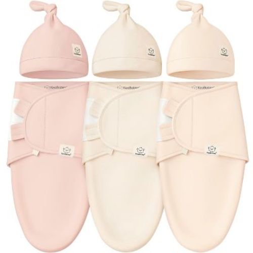 KeaBabies 3-Pack Organic Swaddle Sleep Sacks Baby with Newborn Beanies, Premies Swaddles Wrap 0-3 Months, Ergonomic Wearable Blanket (Angelic)
