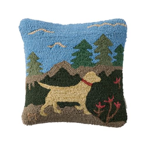 Wool Hooked Throw Pillow, Trail & Tail Yellow Dog, 14" x 14"