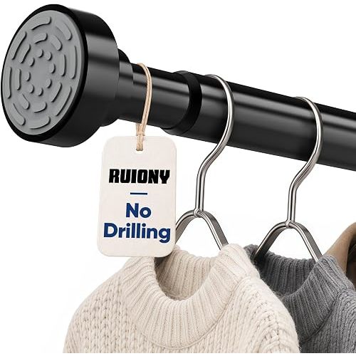 No Drill Closet Rod, Tension Rod for Hanging Clothes, 17-69in, Black