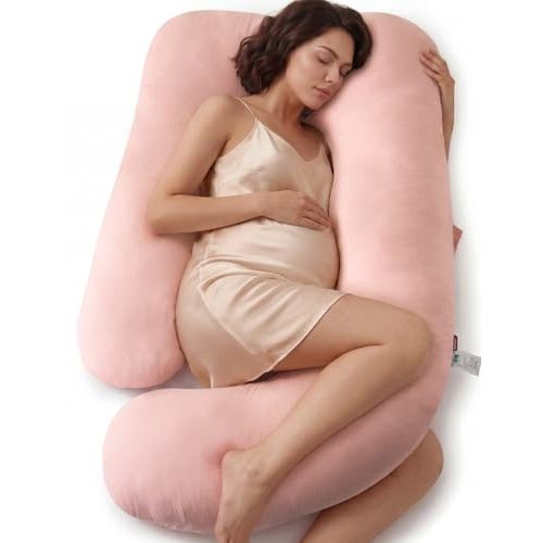 Momcozy Pregnancy Pillow for Sleeping - U Shaped Full Body Maternity Pillow | Removable Jersy Cover, Support for Back, Legs, Belly, Hips for Pregnant Women, Side Sleeper, 57 Inch, Pink