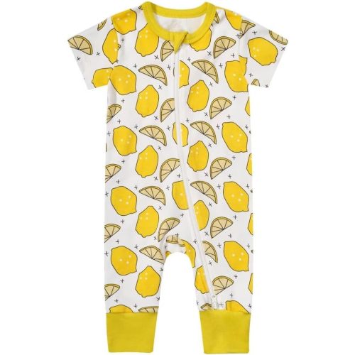 Teach Leanbh Toddler Baby Boys Girls Footless Pajamas Cotton 2 Way Zipper Printing Short Sleeve Romper Sleep and Play