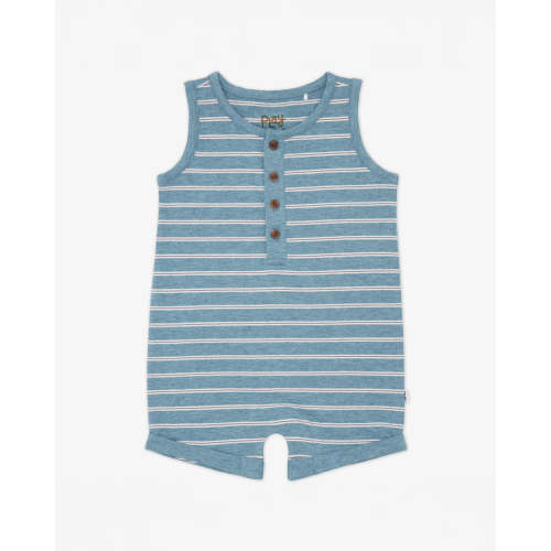 Heather Dusk Blue Stripes Henley Romper | Little Sleepies