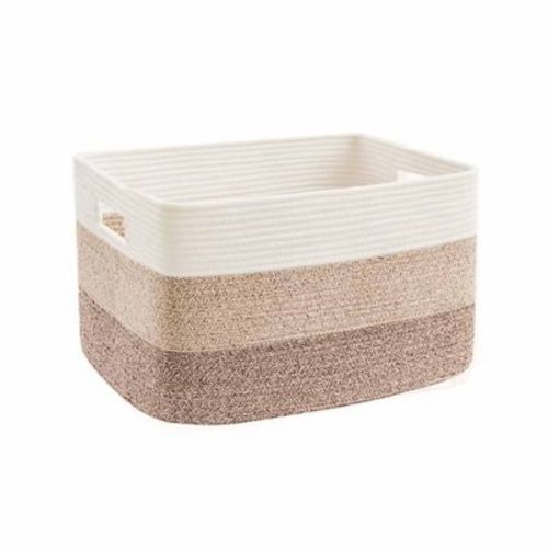 Aoibox Rectangular Woven Basket for Storage 65L Cotton Rope Laundry Hamper Decorative Nursery Blanket Toy Organizer