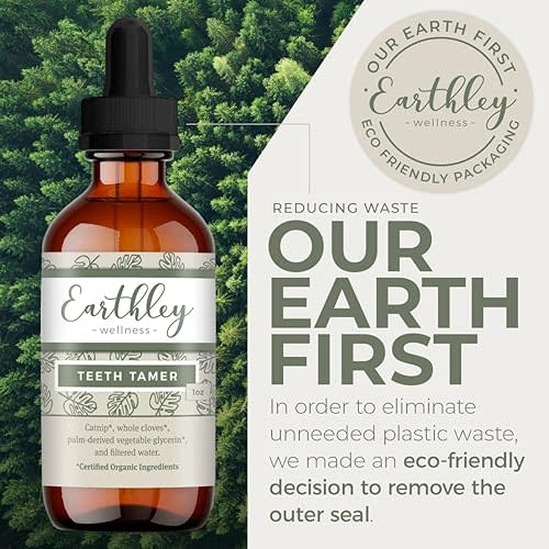 Earthley Wellness Teeth Tamer, Teething Relief for Babies & Kids, Soothes Drooling, Gum Discomfort & Irritability, Organic Herbal Formula, Sugar-Free, Packaging May Vary (1.69 oz, 500 doses)