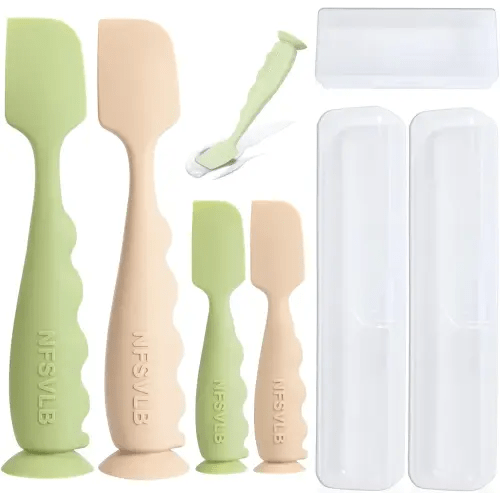 Diaper Cream Spatula with Case,2 Large 2 Mini Butt Paste Spatula with 3 Travel Case,Soft Baby Butt spatula Diaper Cream Applicator diaper Rash spatula Bum spatulas Brush (Green-White)