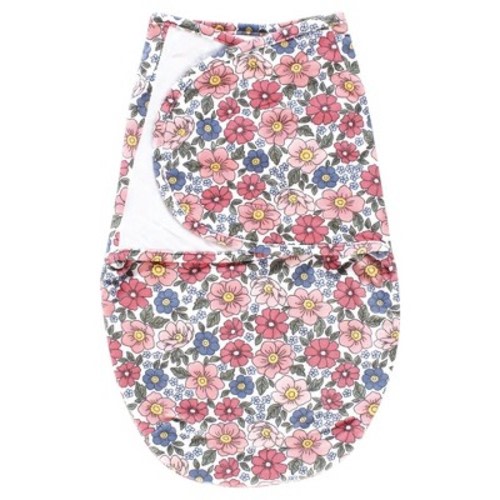 Hudson Baby Infant Girl Plush Faux Fur Swaddle Wrap, Pink Blue Pretty Floral, 0-3 Months
