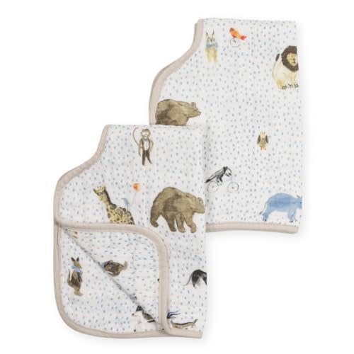 Little Unicorn Ultra-Absorbent Premium Burp Cloth 2 Pack | Soft on Baby's Skin | Larger Size | Ergonomic Design | Set of 2 (Party Animals)