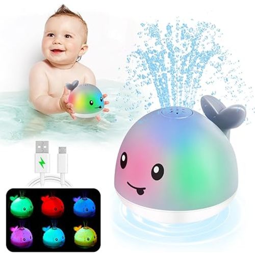 【2024 Upgraded】Baby Bath Toys, Rechargeable Whale Bath Toy Sprinkler, Light Up Bath Toys for Toddlers 1-3, Baby 6-12 12-18 Months Bathtub Fountain Spray Water Toy, Baby Birthday Shower 1 2 3 4 5 Gifts - Grey Whale