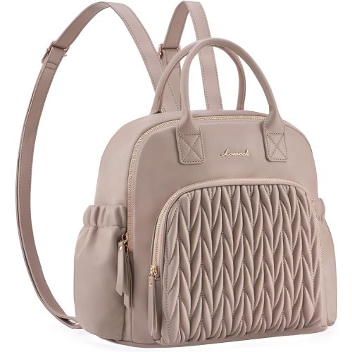 LOVEVOOK Mochila para pañales, mochila pequeña de cuero para pañales, acolchada, elegante, impermeable, con bolsillos aislados para mamá y mujer, color camello claro