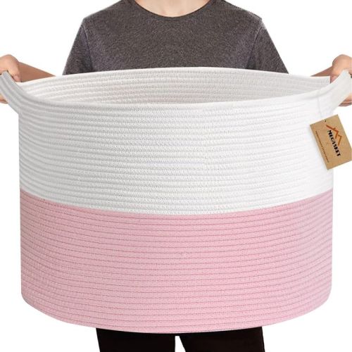 Aoibox Extra Large Pink Cotton Rope Storage Basket 22x22x14 Inch Soft Woven Bin for Blankets Towels Toys Laundry Nursery