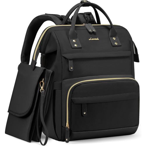 LOVEVOOK Diaper Bag Backpack, Baby Bag with Changing Station, Large Diaper Backpack for Moms Dads, Waterproof Leather Accents Baby Boy and Girl Bag for Travel Baby Essentials, Black