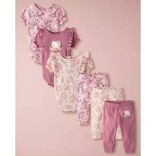 Baby Girls Hello Kitty Floral Toile 6- Piece Outfit Set