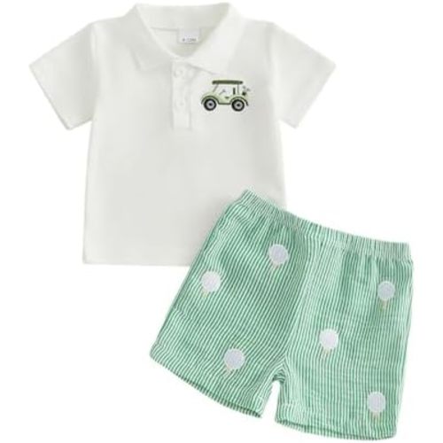 Toddler Baby Boy Golf Outfit Golf Short Sleeve Collared Polo T Shirt Striped Shorts Set Cute Boys Summer Clothes