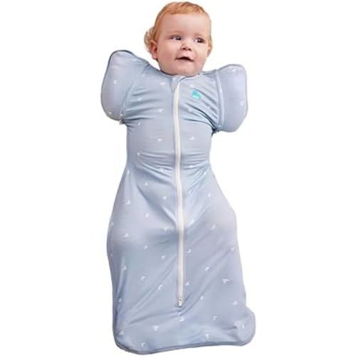 Love To Dream Swaddle Up Transition Bag, Viscose from Bamboo, Arms Up Position, Soft and Sustainable Bamboo Fabric, Sleep Bag, 1.0 TOG, (20-24°C) Ideal for moderate temps (Boats Mist, Medium, 6–8.5kg)