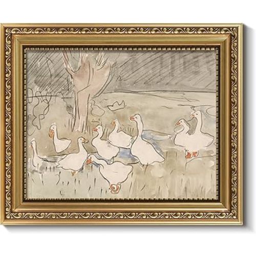 ARPEOTCY Vintage Gold Framed Wall Art, Nursery Duck Paintings, 8x10 inch Small Aesthetic Canvas Picture Prints Artwork with Frame, Victorian Wall Decor for Living Room Bathroom Bedroom Shelf