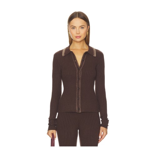 Tila Rib Cardigan | Brown & Tan